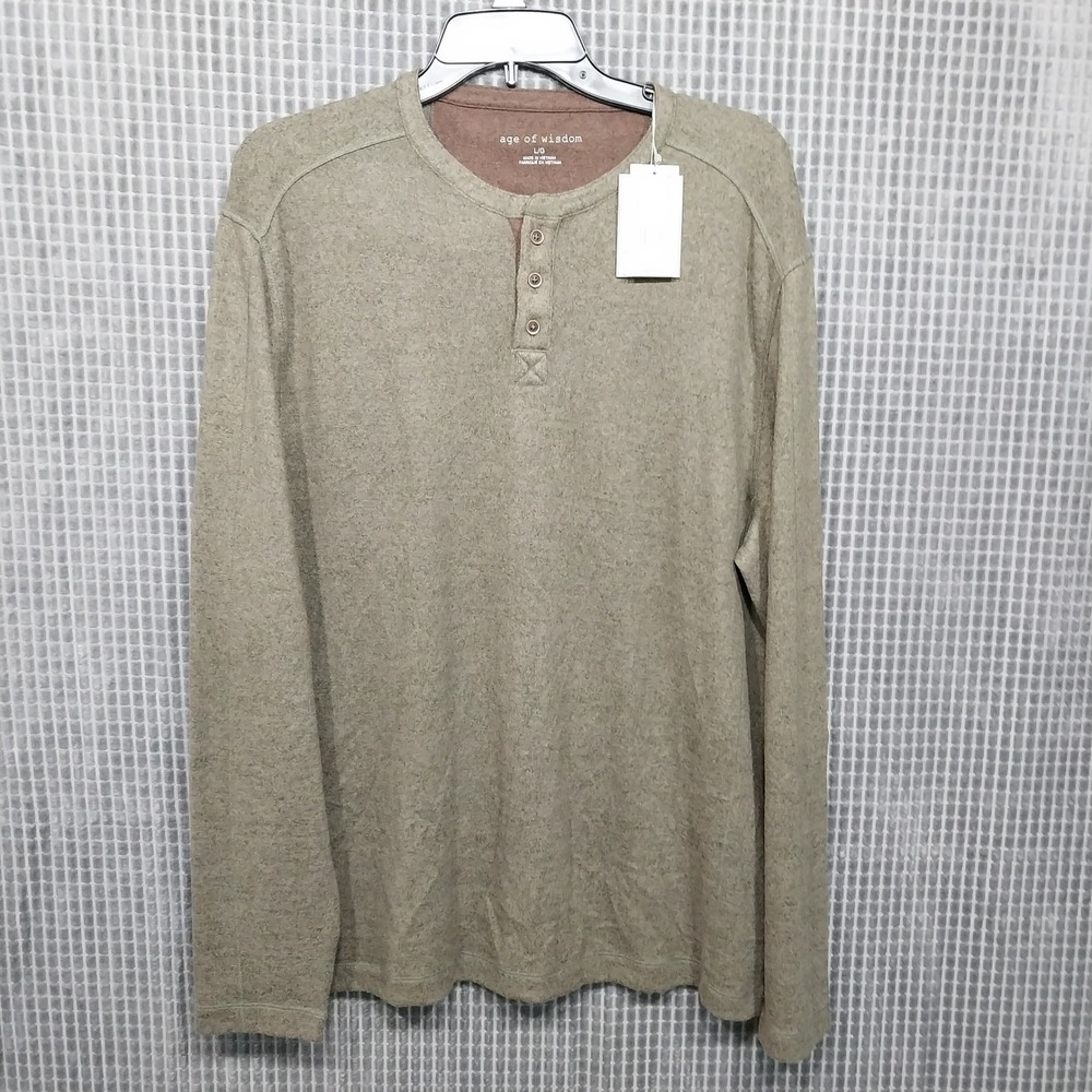 Age of Wisdom Mens Henley Shirt Long Sleeve Large Sage